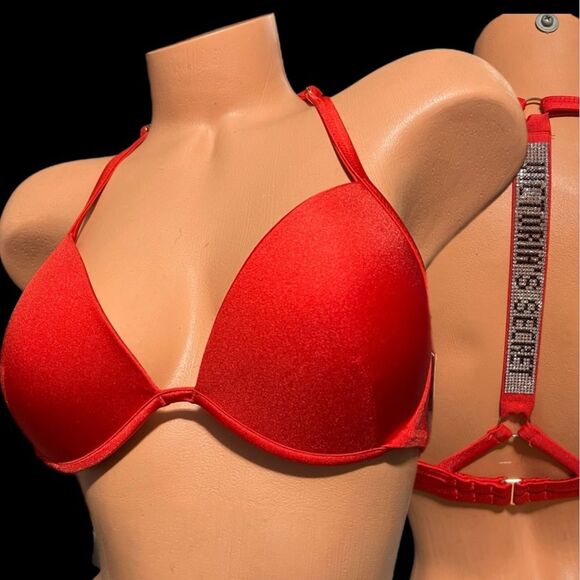 Victorias Secret Swim Shine Strap Full Coverage Push Up Bikini top Red 36C - Picture 2 of 14